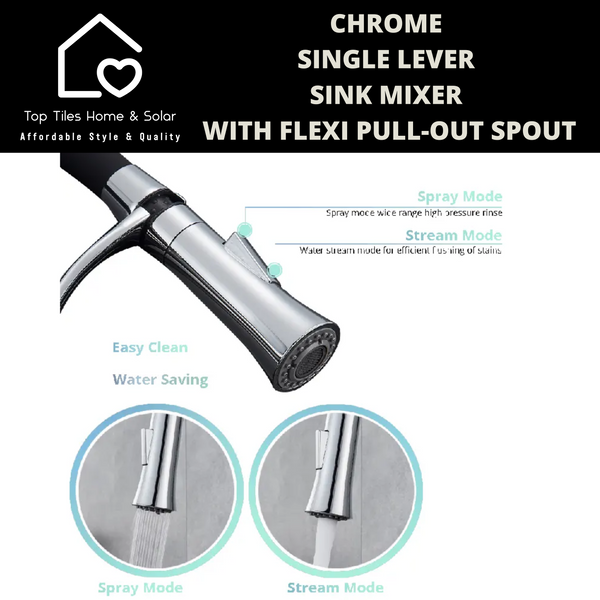 Chrome Single Lever Sink Mixer With Flexi Pull-Out Spout