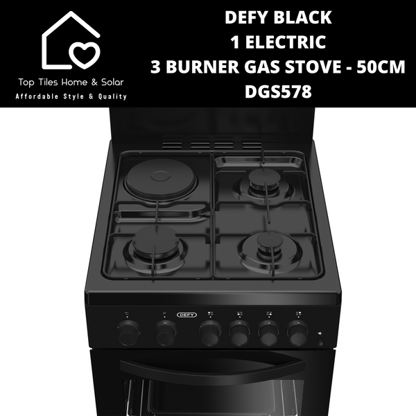 Defy Black 1 Electric 3 Burner Gas Stove - 50cm DGS578