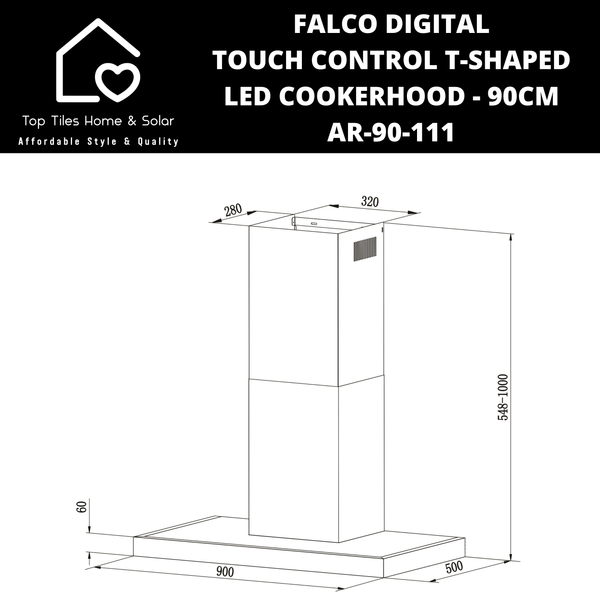 Falco Digital Touch Control T-Shaped LED Cookerhood - 90cm AR-90-111