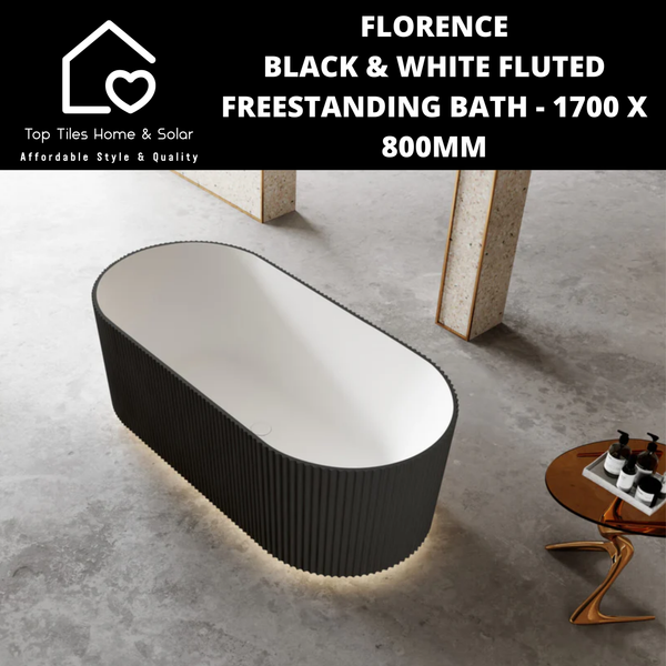 Florence Black & White Fluted Freestanding Bath - 1700 x 800mm