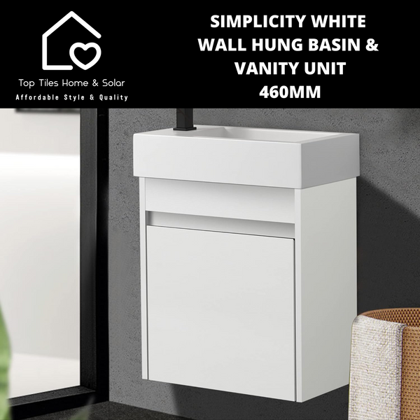 Simplicity White Wall Hung Basin & Vanity Unit - 460mm