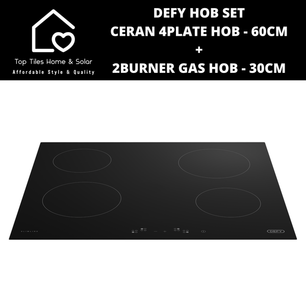 Defy Hob Set - Ceran 4Plate Hob - 60cm + 2Burner Gas Hob - 30cm