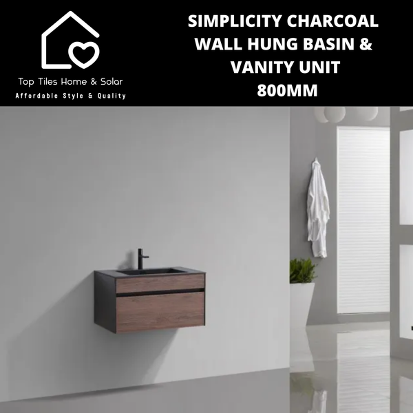 Simplicity Charcoal Wall Hung Basin & Vanity Unit - 800mm