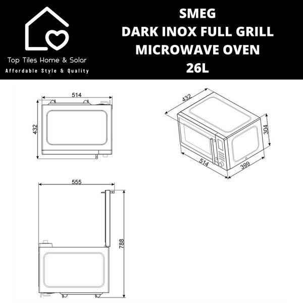 Smeg Dark Inox Full Grill Microwave Oven - 26L