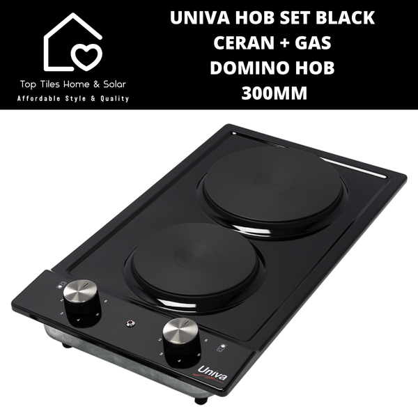 Univa Hob Set - Black Ceran + Gas Domino Hob - 300mm