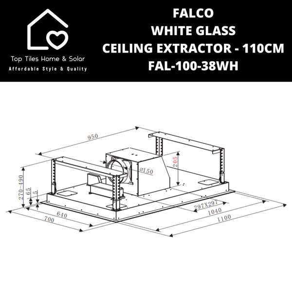 Falco White Glass Ceiling Extractor - 110cm FAL-100-38WH