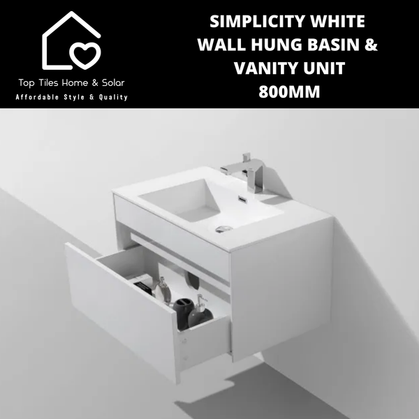 Simplicity White Wall Hung Basin & Vanity Unit - 800mm