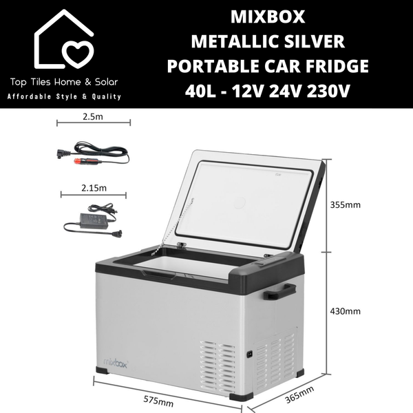 Mixbox Metallic Silver Portable Car Fridge - 40L - 12V/24V/230V