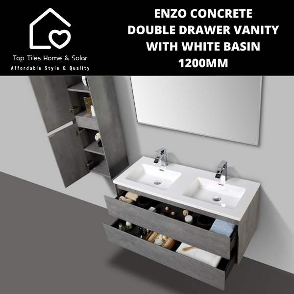 Enzo Concrete Double Drawer Vanity With White Basin - 1200mm