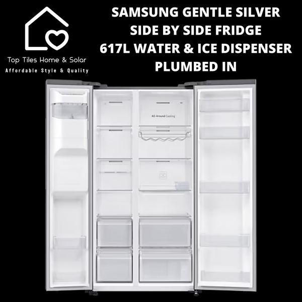 Samsung Gentle Silver Side by Side Fridge - 617L Water & Ice Dispenser