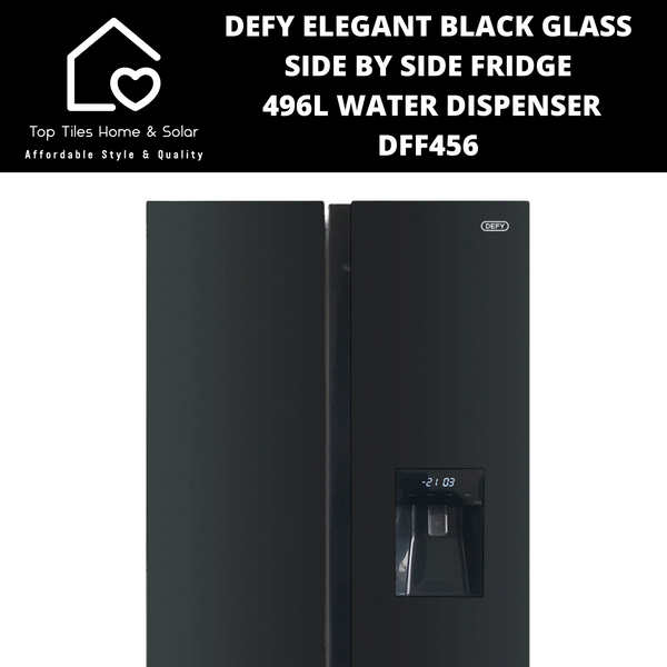 Defy Elegant Black Glass Side by Side Fridge - 496L Water Dispenser DFF456