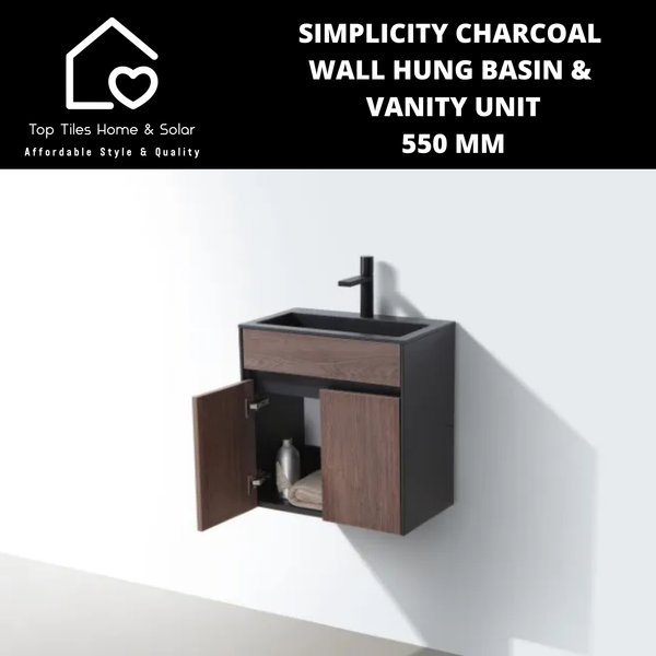 Simplicity Charcoal Wall Hung Basin & Vanity Unit - 550mm