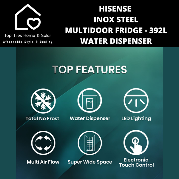 Hisense Inox Steel MultiDoor Fridge  - 392L Water Dispenser