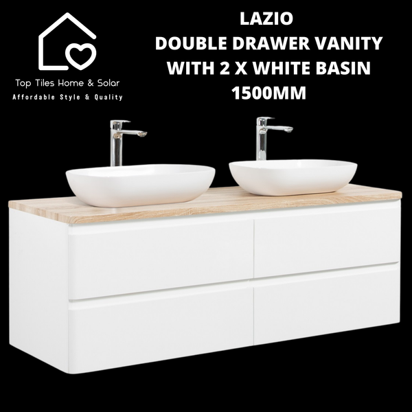 Lazio Double Drawer Vanity With 2 White Basin - 1500mm