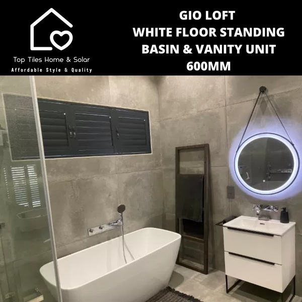 Gio Loft White Floor Standing Basin & Vanity Unit - 600mm