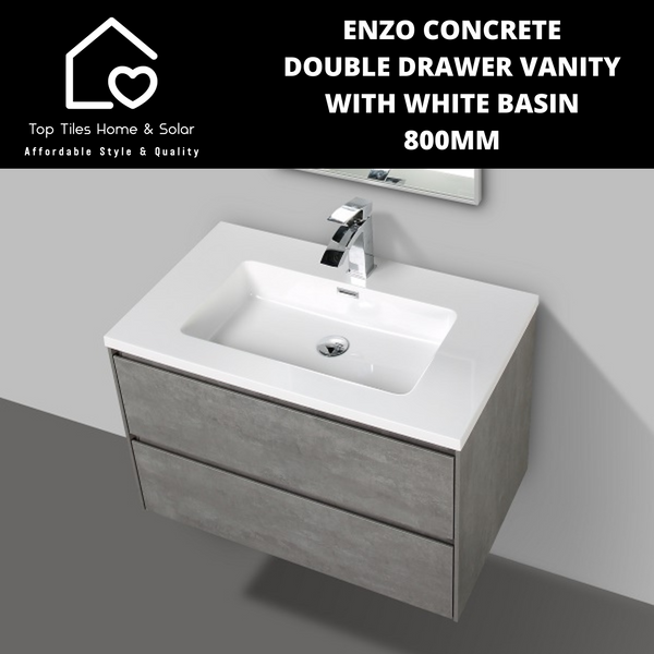 Enzo Concrete Double Drawer Vanity With White Basin - 800mm