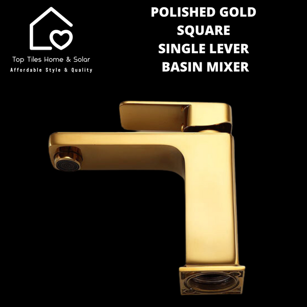 Polished Gold Square Single Lever Basin Mixer