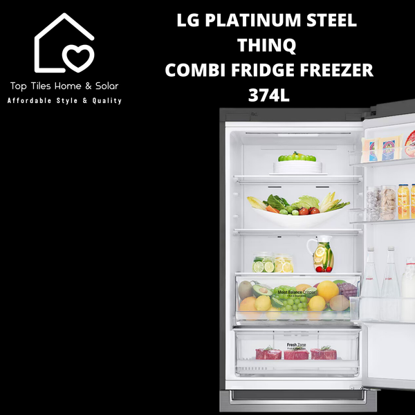 LG Platinum Steel ThinQ Combi Fridge Freezer - 374L