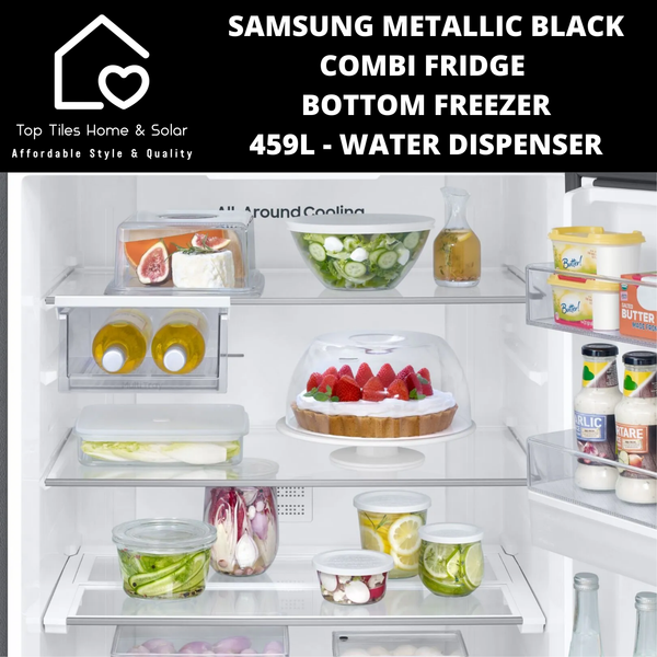 Samsung Metallic Black Combi Fridge Bottom Freezer - 459L Water Dispenser