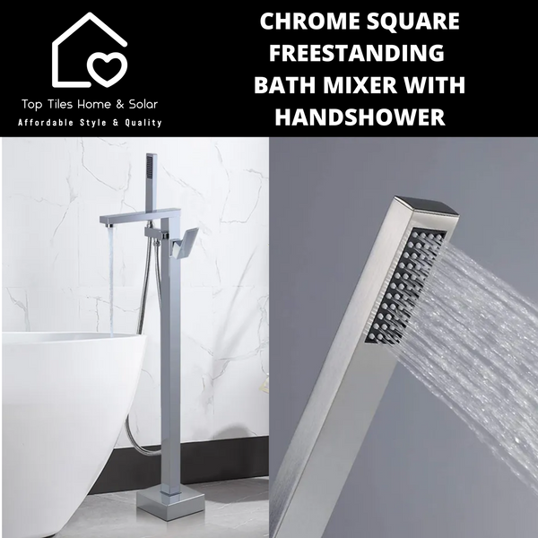 Chrome Square Freestanding Bath Mixer With Handshower