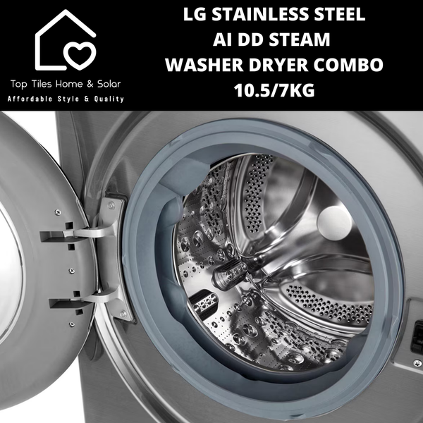 LG Stainless Steel AI DD Steam Washer Dryer Combo - 10.5/7kg