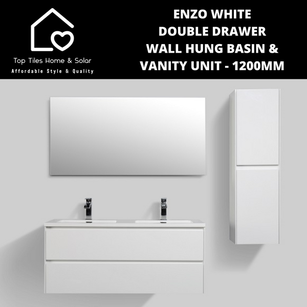 Enzo White Double Drawer Wall Hung Basin & Vanity Unit - 1200mm