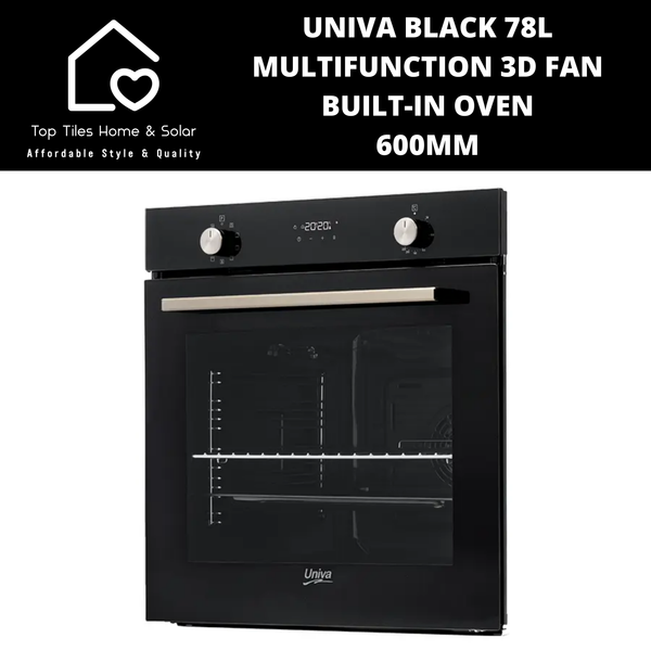 Univa Black 78L Multifunction 3D Fan Built-in oven - 600mm