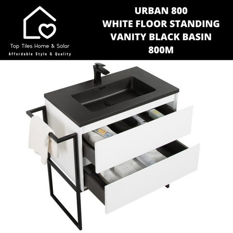 Urban 800 White Floor Standing Vanity Black Basin - 800m