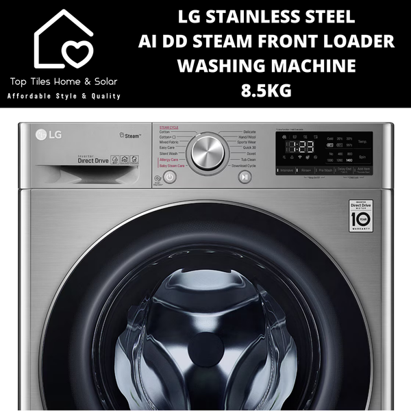 LG Stainless Steel AI DD Steam Front Loader Washing Machine - 8.5kg