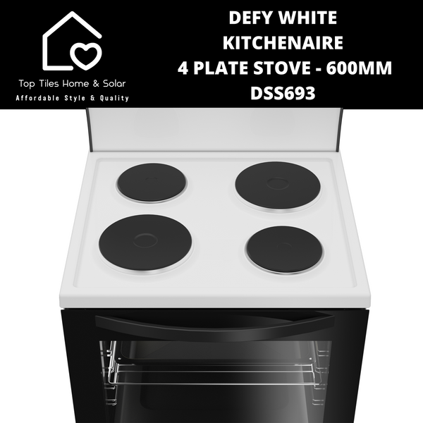 Defy Kitchenaire White 600 Series 4 Plate Stove - 600mm DSS693