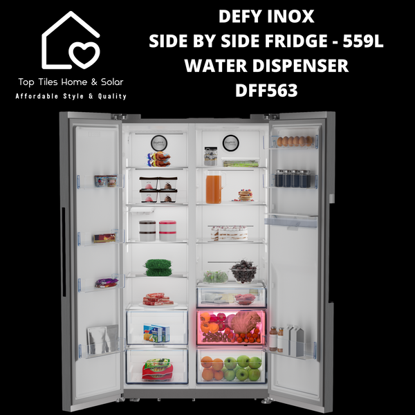 Defy Inox Side by Side Fridge - 559L Water Dispenser DFF563