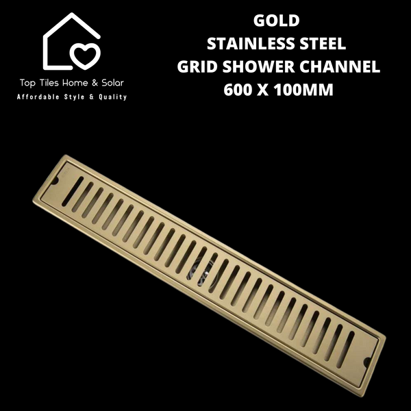 Gold Stainless Steel Grid Shower Channel - 600 x 100mm