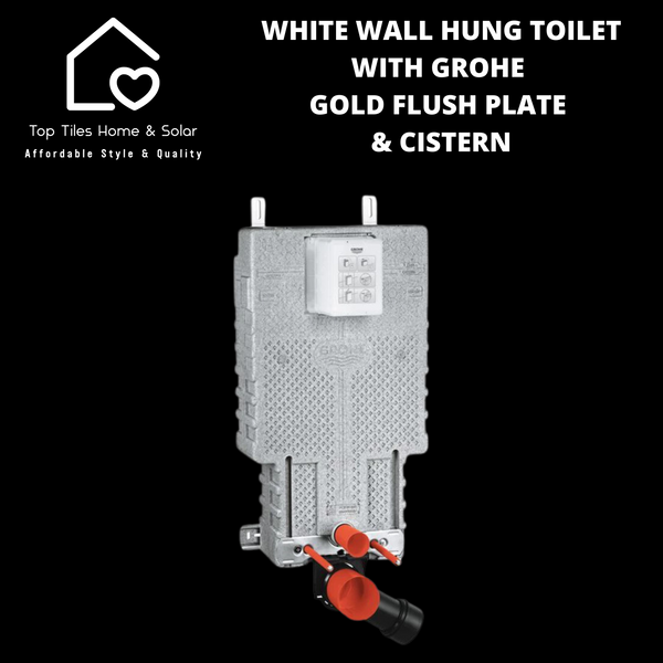 White Wall Hung Toilet With Grohe Gold Flush Plate & Cistern