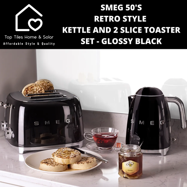 Smeg 50's Retro Style Kettle and 2 Slice Toaster Set - Glossy Black