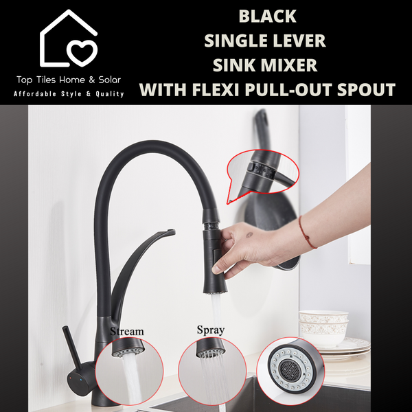 Black Single Lever Sink Mixer With Flexi Pull-Out Spout