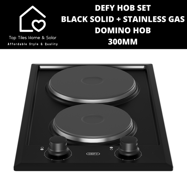 Defy Hob Set - Black Solid + SS Gas Domino Hob - 300mm