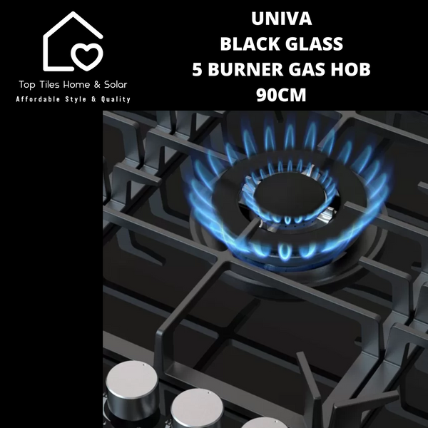 Univa Black Glass 5 Burner Gas Hob - 90cm