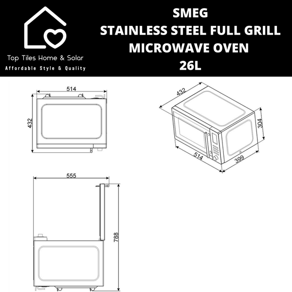 Smeg Stainless Steel Full Grill Microwave Oven - 26L