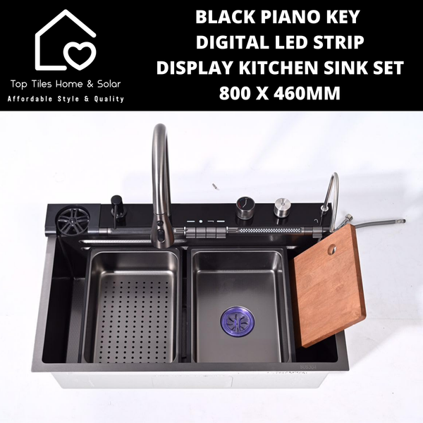 Black Piano Key Digital Display Led Kitchen Sink Set - 800 x 460mm