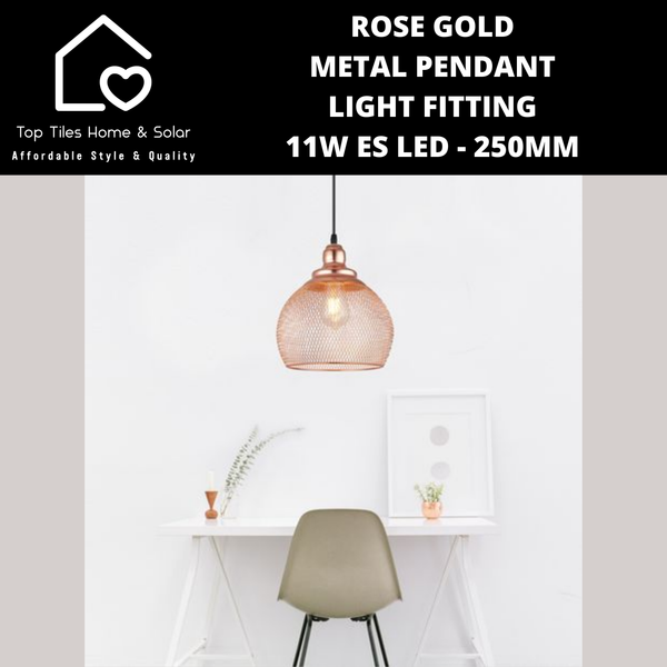 Rose Gold Metal Pendant Light Fitting - 11W ES LED - 250mm