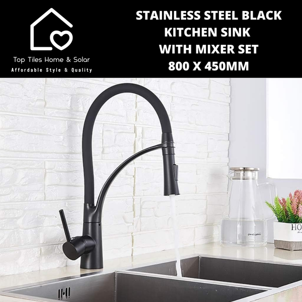 Stainless Steel Black Kitchen Sink with Mixer Set - 800 x 450mm