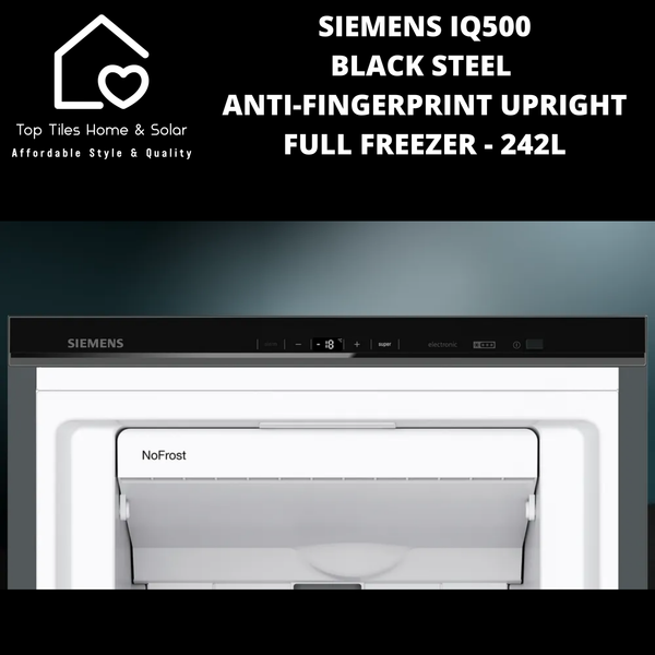 Siemens iQ500 Black Steel Anti-Fingerprint Upright Full Freezer - 242L