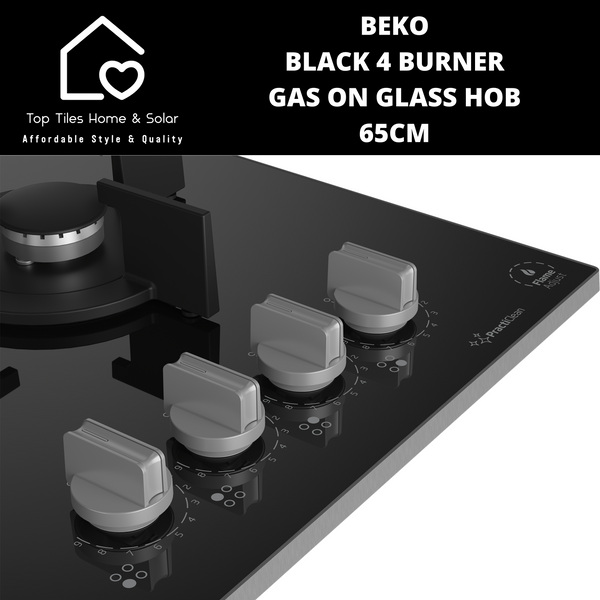 Beko Black 4 Burner Gas on Glass Hob - 65cm