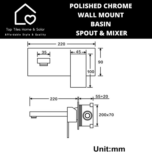 Polished Chrome Wall Mount Basin Spout & Mixer