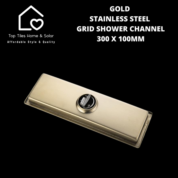 Gold Stainless Steel Grid Shower Channel - 300 x 100mm