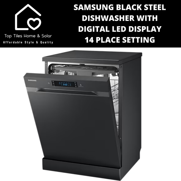 Samsung Black Steel Dishwasher with Digital LED Display - 14 Place Setting