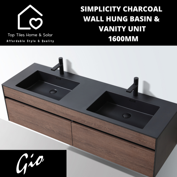 Simplicity Charcoal Wall Hung Basin & Vanity Unit - 1600mm