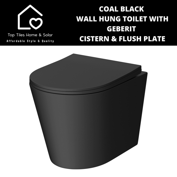 Coal Black Wall Hung Toilet with Geberit Cistern & Black Flush Plate