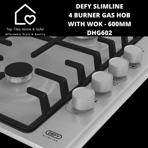 Defy Slimline 4 Burner Gas Hob With Wok - 600mm DHG602