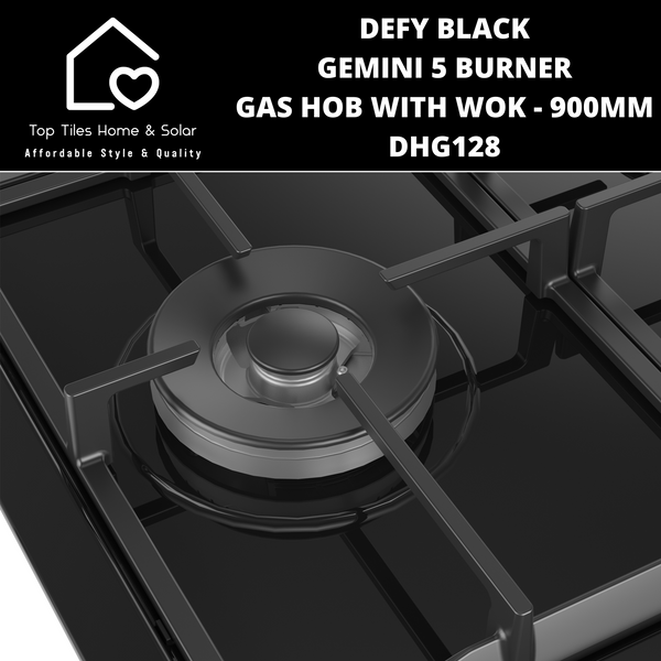 Defy Black Gemini 5 Burner Gas Hob With Wok - 900mm DHG128